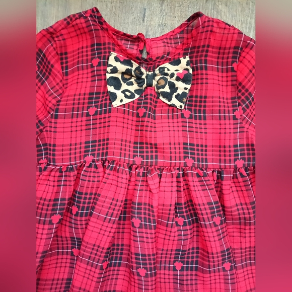 Disney Minnie Red Plaid Girls Blouse with Leopard Bow Size 4T - Picture 2 of 7